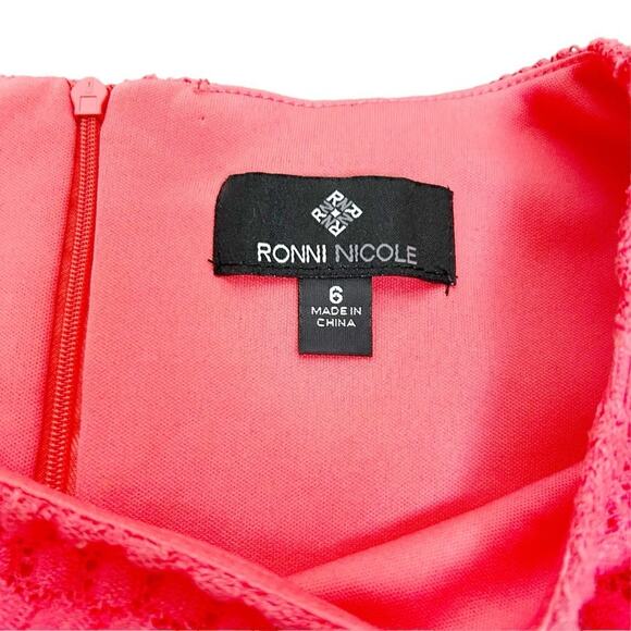 Ronni Nicole Dress Womens Size 6 Coral Lined Lace Sheath Sleeveless Delicate - Picture 6 of 7
